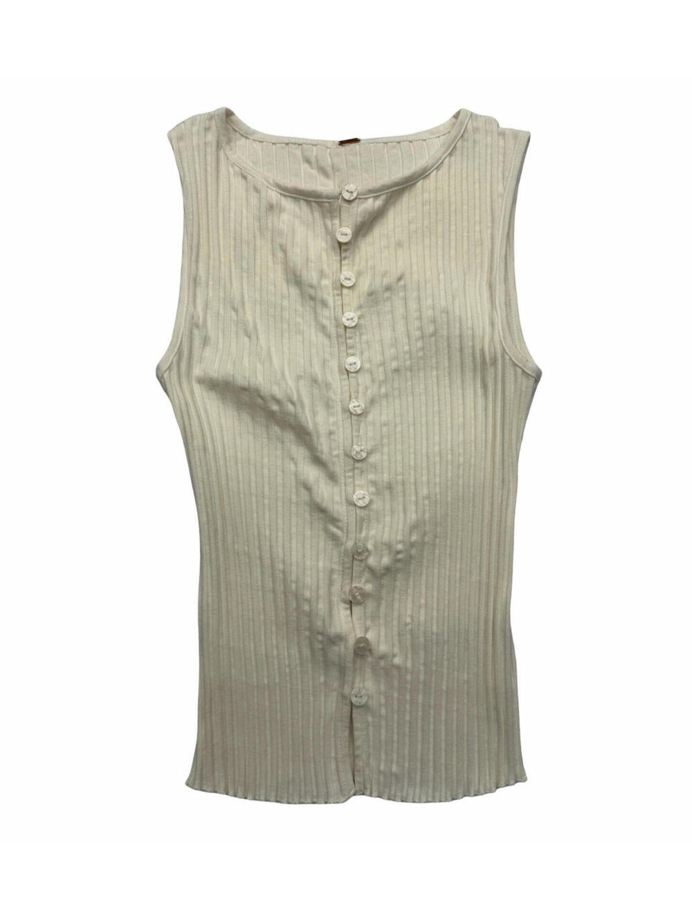 Free People Tilly Button Ribbed Knit Vest Tank Top Creme Size XS